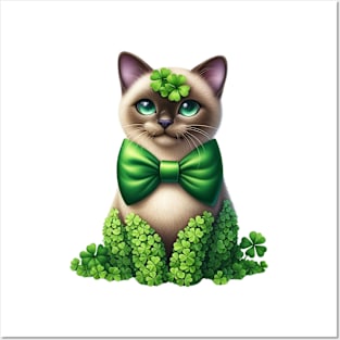 Clover Burmese Cat St Patricks Day Posters and Art